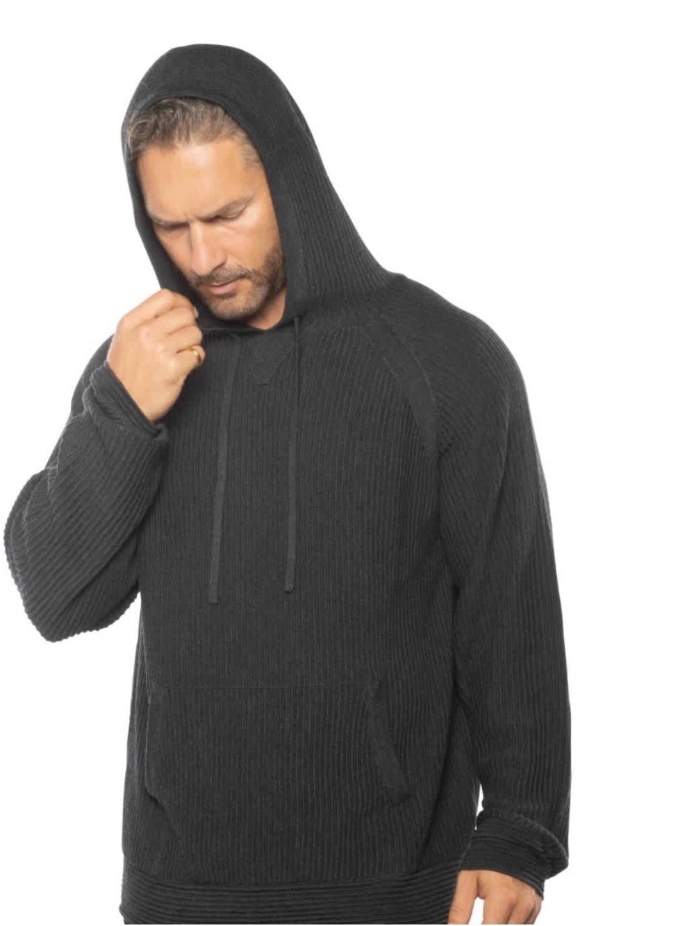 Weston Jon Boucher Men's Black Dune Ottoman Knit Luxury Hoodie With Silk Wool S - Picture 1 of 15